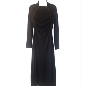 Ronen Chen black long sleeve midi dress with zipper detail and bubble hem 3